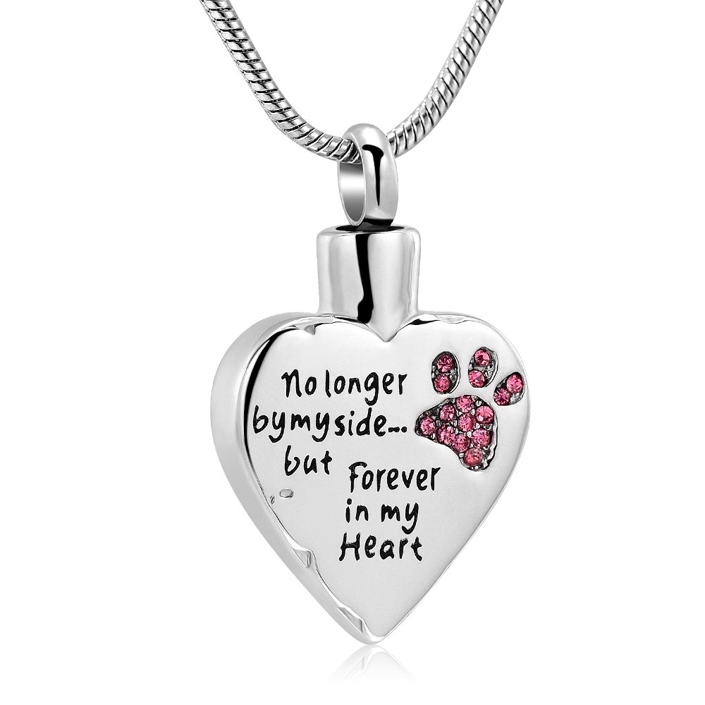 memorial jewelry No Longer by My Side,But Forever in My Heart Carved Locket Cremation Urn Necklace for Pet Dog Cats (Wing dog paw-S)