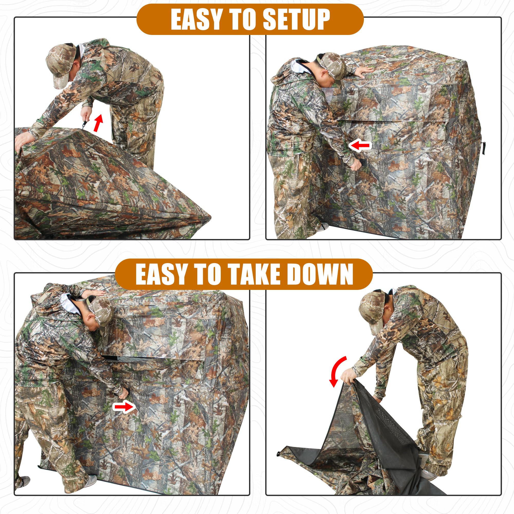 T-Shape Hunting Blind 2-3 Person with Tri-Leg Hunting Stool, 270 Degree See Through Pop up Ground Blinds for Deer Turkey Duck Hunting, Bow Hunting Adjust Windows with Silent Zipper