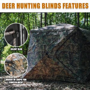 T-Shape Hunting Blind 2-3 Person with Tri-Leg Hunting Stool, 270 Degree See Through Pop up Ground Blinds for Deer Turkey Duck Hunting, Bow Hunting Adjust Windows with Silent Zipper