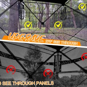 T-Shape Hunting Blind 2-3 Person with Tri-Leg Hunting Stool, 270 Degree See Through Pop up Ground Blinds for Deer Turkey Duck Hunting, Bow Hunting Adjust Windows with Silent Zipper