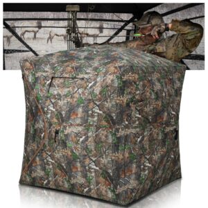 HUNTSEN Hunting Blind 270° See Through 2-3 Person Ground Blind Pop Up Hunting Tent with Carring Bag - Portable Durable for Turkey and Deer Hunting