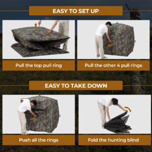 HUNTSEN Hunting Blind 270° See Through 2-3 Person Ground Blind Pop Up Hunting Tent with Carring Bag - Portable Durable for Turkey and Deer Hunting