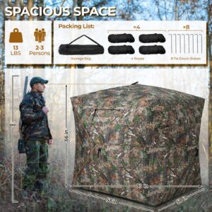 HUNTSEN Hunting Blind 270° See Through 2-3 Person Ground Blind Pop Up Hunting Tent with Carring Bag - Portable Durable for Turkey and Deer Hunting