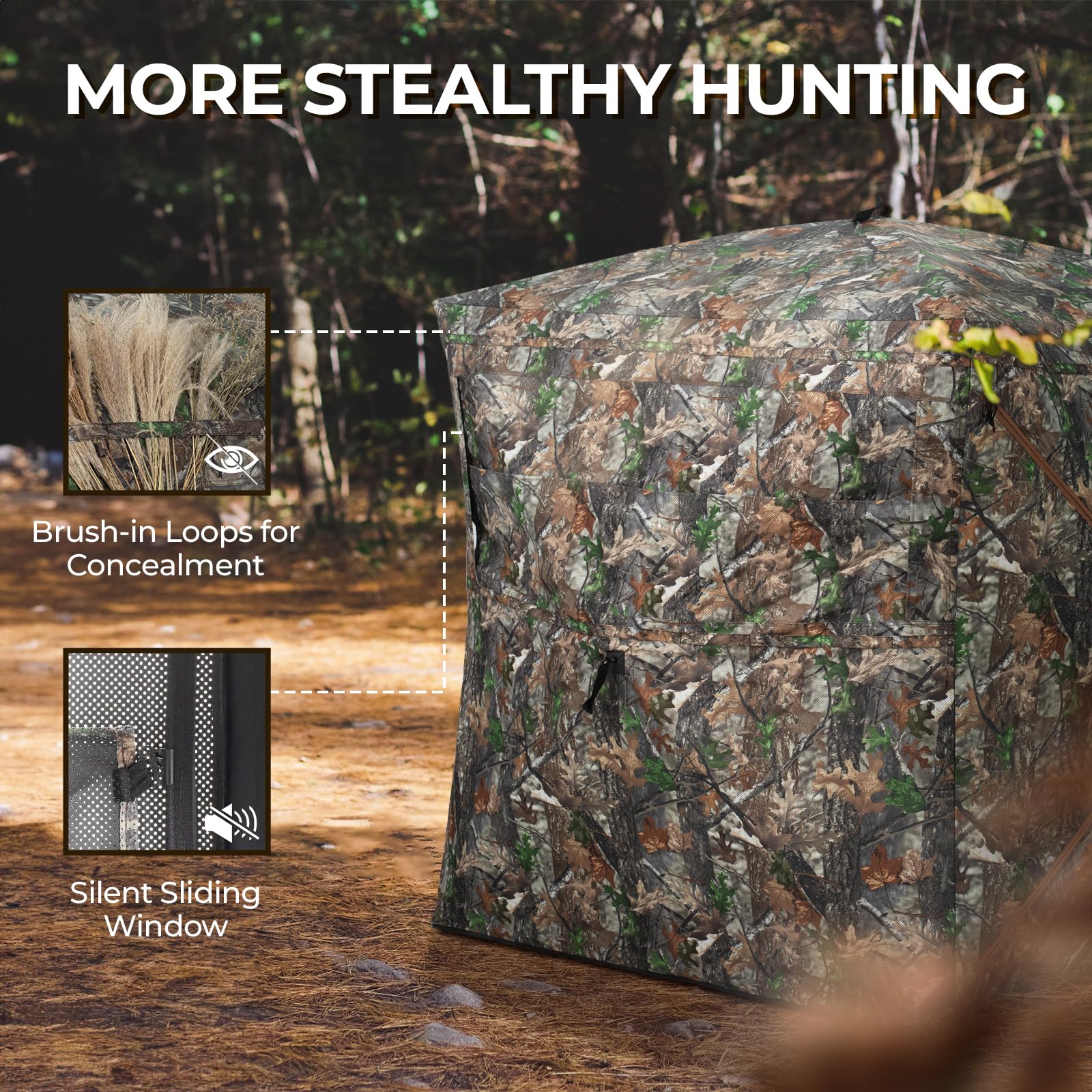 HUNTSEN Hunting Blind 270° See Through 2-3 Person Ground Blind Pop Up Hunting Tent with Carring Bag - Portable Durable for Turkey and Deer Hunting