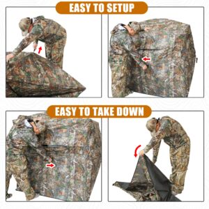 HUNT MONSTER Hunting Blind 1-3 Person with Tri-Leg Hunting Stool, 270 Degree See Through Pop up Ground Blinds for Deer Turkey Duck Hunting, Bow Hunting Adjust Windows with Silent Zipper(CAMO 2)