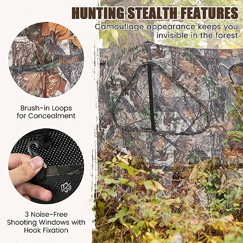 GYMAX Hunting Blind, 2-Panel See Through Pop Up 2-3 Persons Camouflage Deer Blind with Windows & Carrying Bag, Portable Folding Outdoor Ground Blind for Deer Turkey Hunting Gear Accessories