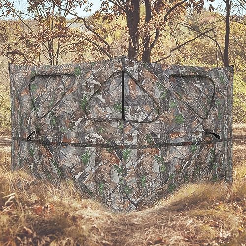 GYMAX Hunting Blind, 2-Panel See Through Pop Up 2-3 Persons Camouflage Deer Blind with Windows & Carrying Bag, Portable Folding Outdoor Ground Blind for Deer Turkey Hunting Gear Accessories