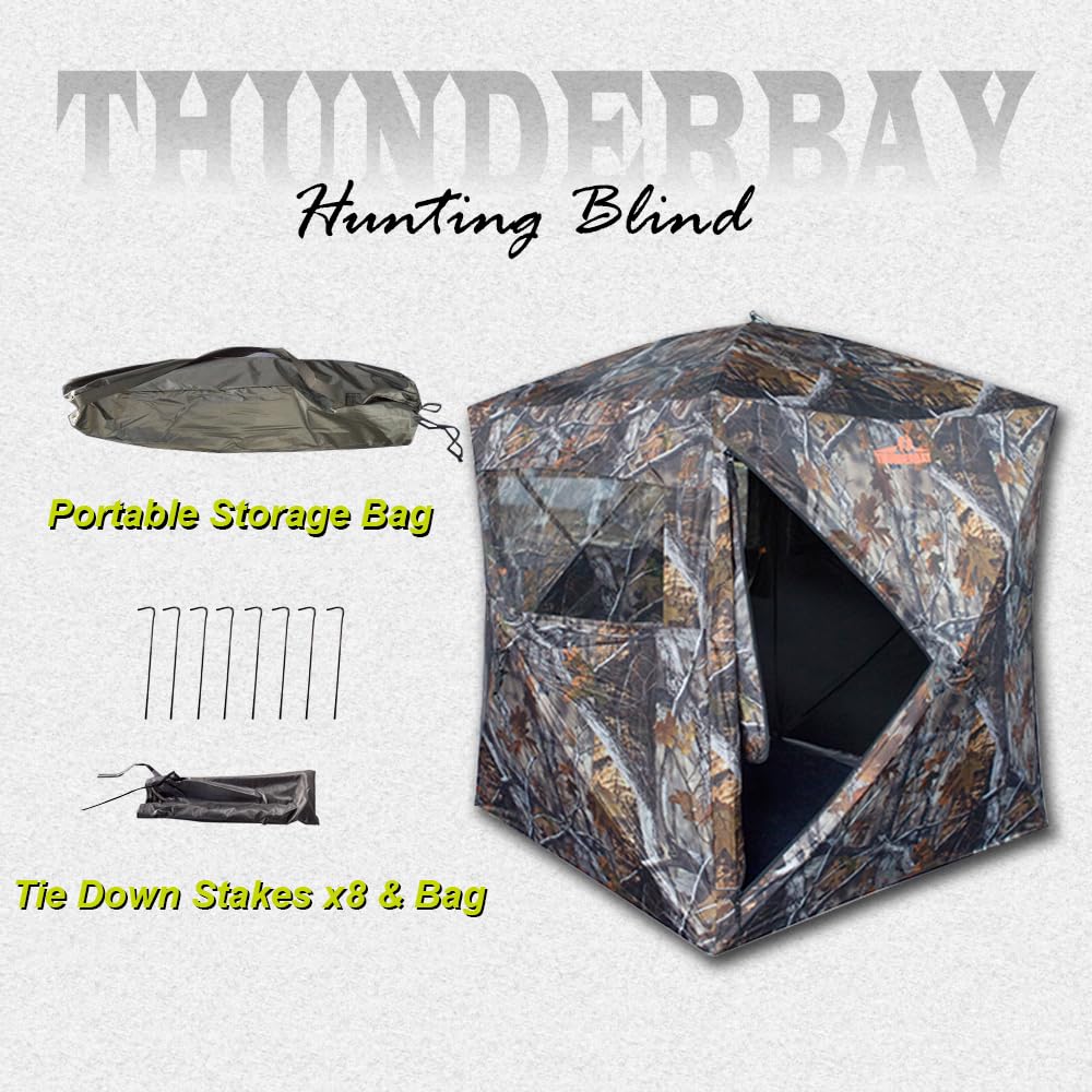 THUNDERBAY SPUR Collector 2 Person Hunting Blind, Portable Ground Blind with Silent Sliding Window, Portable Durable Hunting Tent for Deer & Turkey Hunting, JXJ Camo