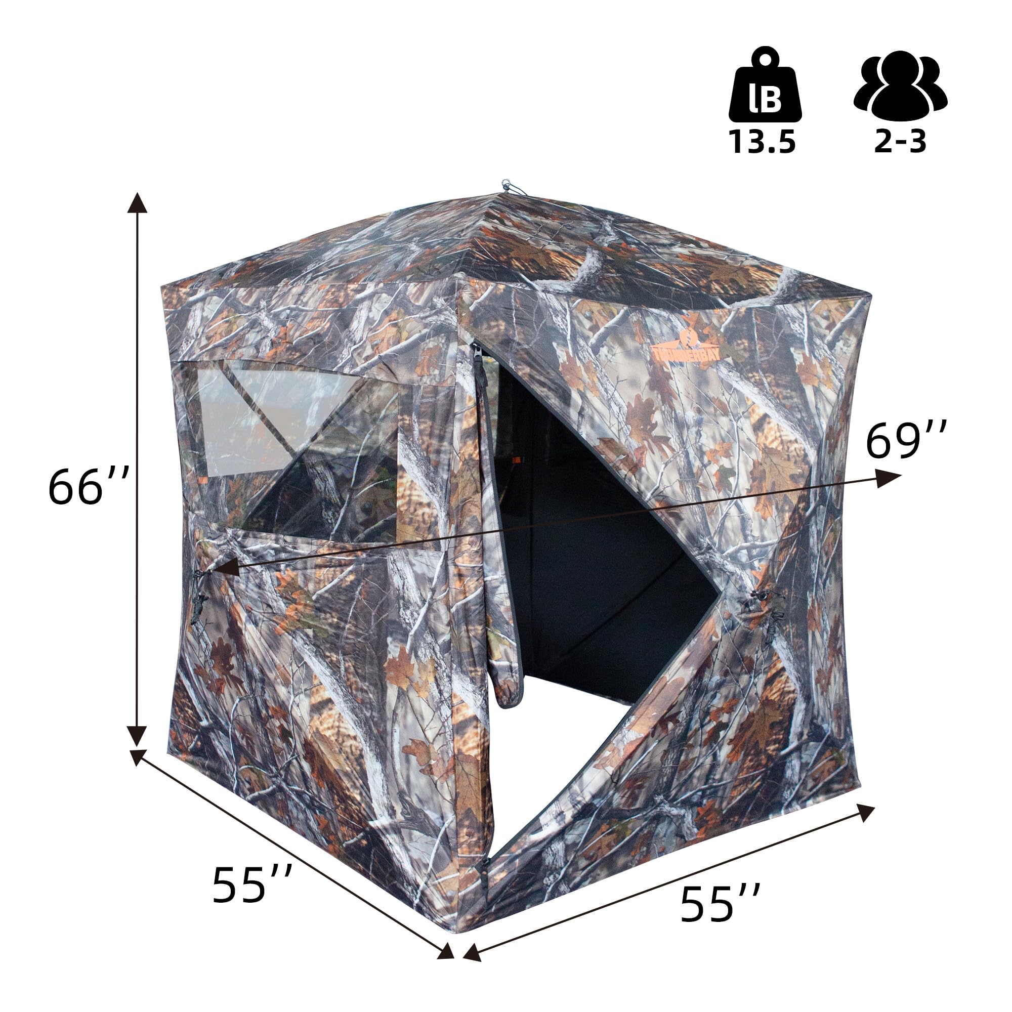 THUNDERBAY SPUR Collector 2 Person Hunting Blind, Portable Ground Blind with Silent Sliding Window, Portable Durable Hunting Tent for Deer & Turkey Hunting, JXJ Camo