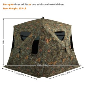 3 Person Silent Hunting Ground Blind 360 Degree One-Way See Through Portable Pop Up Hunting Tent with Frame Door, Carrying Backpack