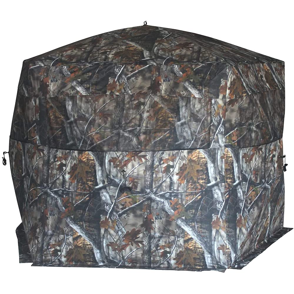 THUNDERBAY Gobbler Lodge 5-Side Hunting Blind, 4 Person Ground Blind for Deer Hunting, 300D Oxford Fabric Deer Blind, JX Hardwood Camo Pattern