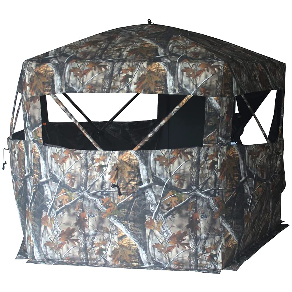 THUNDERBAY Gobbler Lodge 5-Side Hunting Blind, 4 Person Ground Blind for Deer Hunting, 300D Oxford Fabric Deer Blind, JX Hardwood Camo Pattern