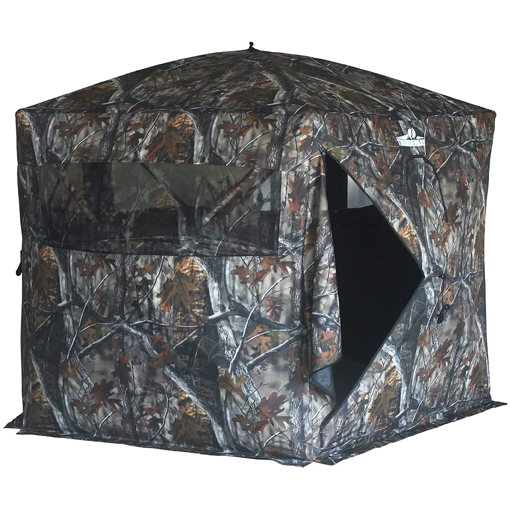 THUNDERBAY Gobbler Lodge 5-Side Hunting Blind, 4 Person Ground Blind for Deer Hunting, 300D Oxford Fabric Deer Blind, JX Hardwood Camo Pattern