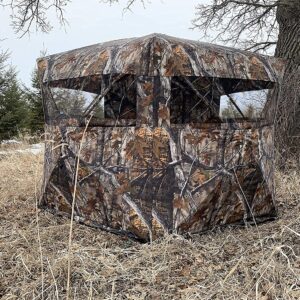 THUNDERBAY Gobbler Lodge 5-Side Hunting Blind, 4 Person Ground Blind for Deer Hunting, 300D Oxford Fabric Deer Blind, JX Hardwood Camo Pattern