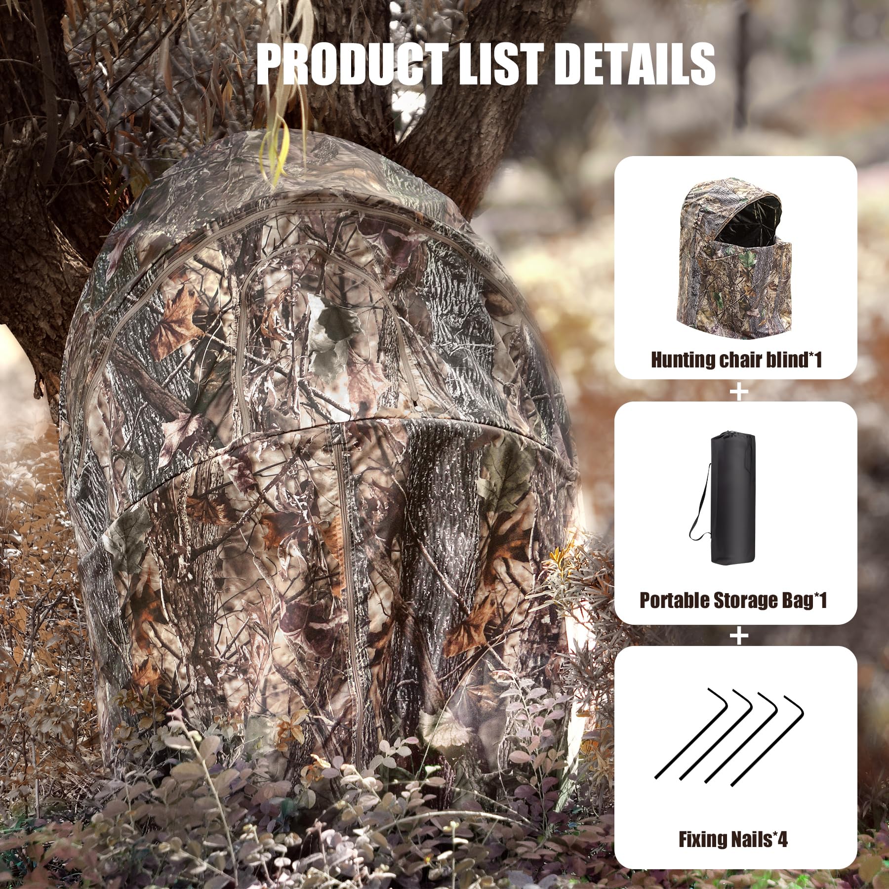 WTVIDAS Hunting Blinds Ground with Chair, Camouflage Hunting Blind with See Through Window, 1-Person Pop Up Ground Blind, Portable Hunting Chair Tent for Deer Turkey