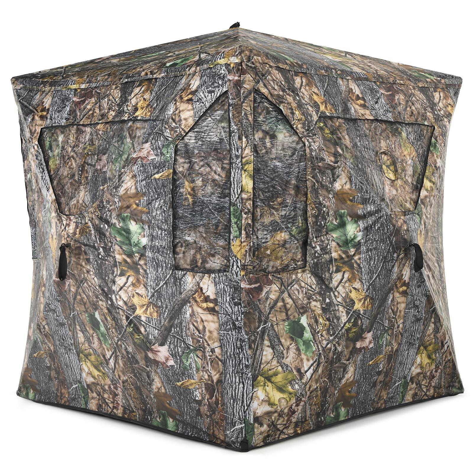 Tangkula 3 Person Pop up Ground Blind, Portable Hunting Blind with Mesh Windows, Carrying Bag & Ground Stakes, Camouflage Hunting Tent with Hub System, Camo Deer Blinds for Hunting