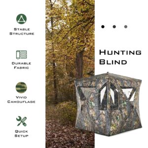 Tangkula 3 Person Pop up Ground Blind, Portable Hunting Blind with Mesh Windows, Carrying Bag & Ground Stakes, Camouflage Hunting Tent with Hub System, Camo Deer Blinds for Hunting