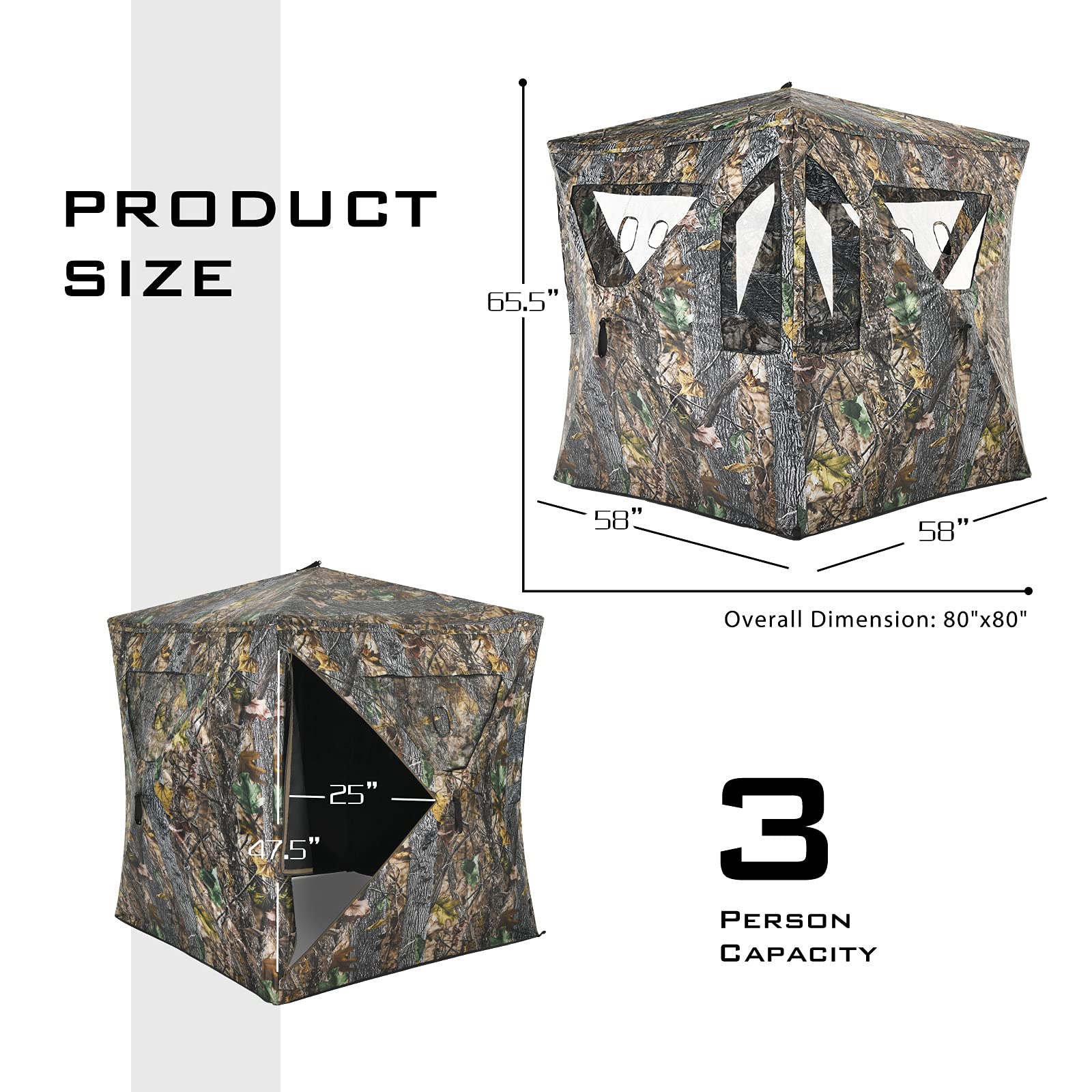 Tangkula 3 Person Pop up Ground Blind, Portable Hunting Blind with Mesh Windows, Carrying Bag & Ground Stakes, Camouflage Hunting Tent with Hub System, Camo Deer Blinds for Hunting