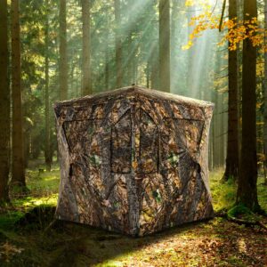 Tangkula 3 Person Pop up Ground Blind, Portable Hunting Blind with Mesh Windows, Carrying Bag & Ground Stakes, Camouflage Hunting Tent with Hub System, Camo Deer Blinds for Hunting