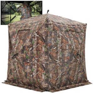 huskfirm hunting blind see through with silent magnetic door&sliding windows,2-3 person pop up ground blinds 270 degree field of view with carrying bag,portable hunting tent for deer&turkey hunting