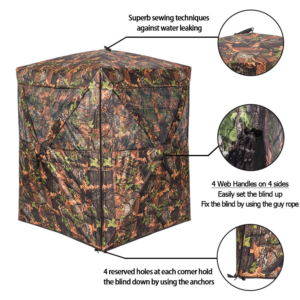 Vulture Pop-up Portable 2 Person Ground Hunting Blinds, 48 x 48 x 65 inches Camo Pattern Oxford Fabric