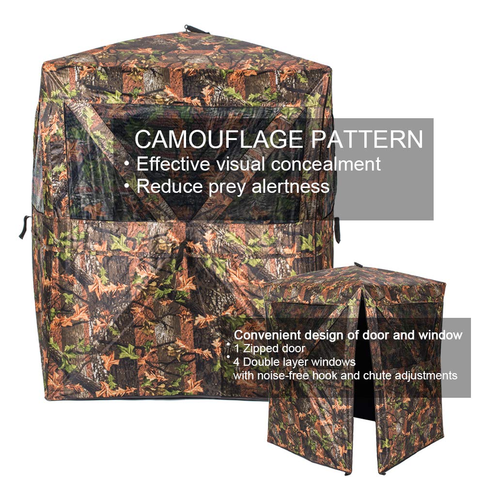 Vulture Pop-up Portable 2 Person Ground Hunting Blinds, 48 x 48 x 65 inches Camo Pattern Oxford Fabric