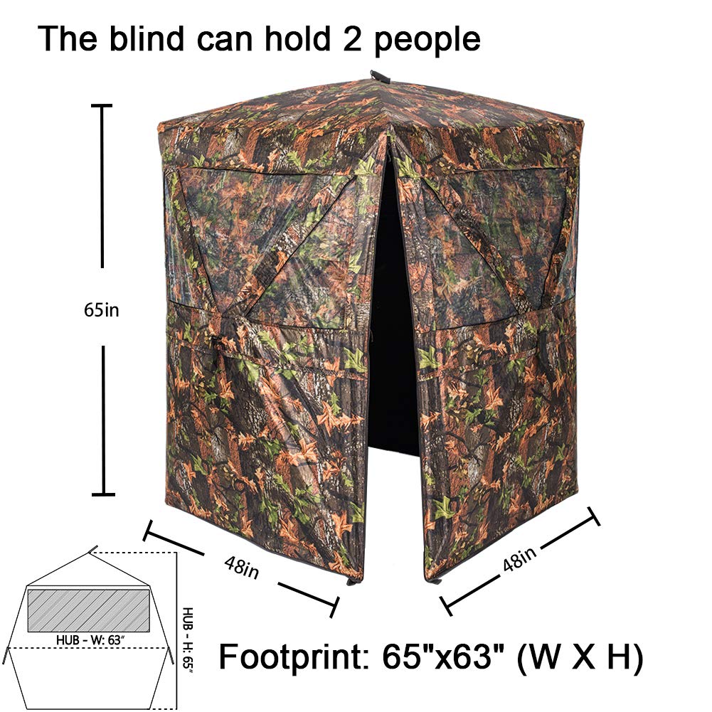 Vulture Pop-up Portable 2 Person Ground Hunting Blinds, 48 x 48 x 65 inches Camo Pattern Oxford Fabric