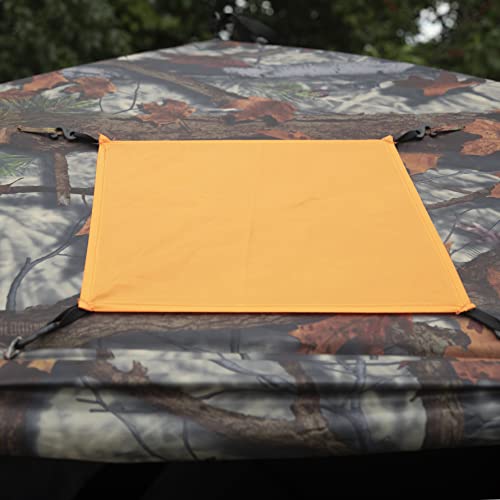 Tag Out Hub Hunting Blind, 3 Person Pop Up Ground Blind, Bloodtrail Woodland Camo and blaze orange safety panels, TA350BT, By Barronett Blinds, 90x90"