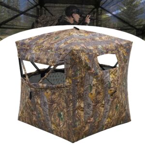 RPNB One-Way 270 Degree See Through Hunting Blind, 2-3 Person Portable Pop-Up Ground Blinds with Carrying Bag, Noise-Free Sturdy Camouflage Hunting Tent for Deer & Turkey Hunting