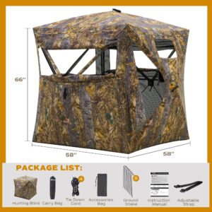 RPNB One-Way 270 Degree See Through Hunting Blind, 2-3 Person Portable Pop-Up Ground Blinds with Carrying Bag, Noise-Free Sturdy Camouflage Hunting Tent for Deer & Turkey Hunting