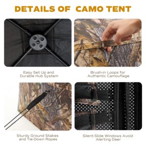 RPNB One-Way 270 Degree See Through Hunting Blind, 2-3 Person Portable Pop-Up Ground Blinds with Carrying Bag, Noise-Free Sturdy Camouflage Hunting Tent for Deer & Turkey Hunting