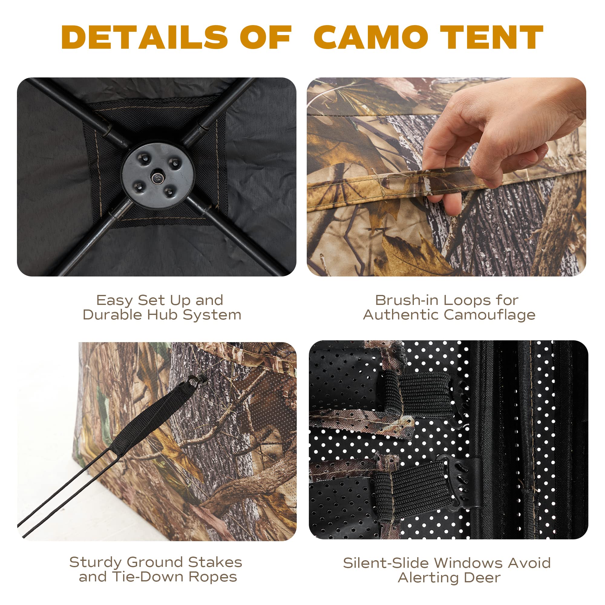 RPNB One-Way 270 Degree See Through Hunting Blind, 2-3 Person Portable Pop-Up Ground Blinds with Carrying Bag, Noise-Free Sturdy Camouflage Hunting Tent for Deer & Turkey Hunting