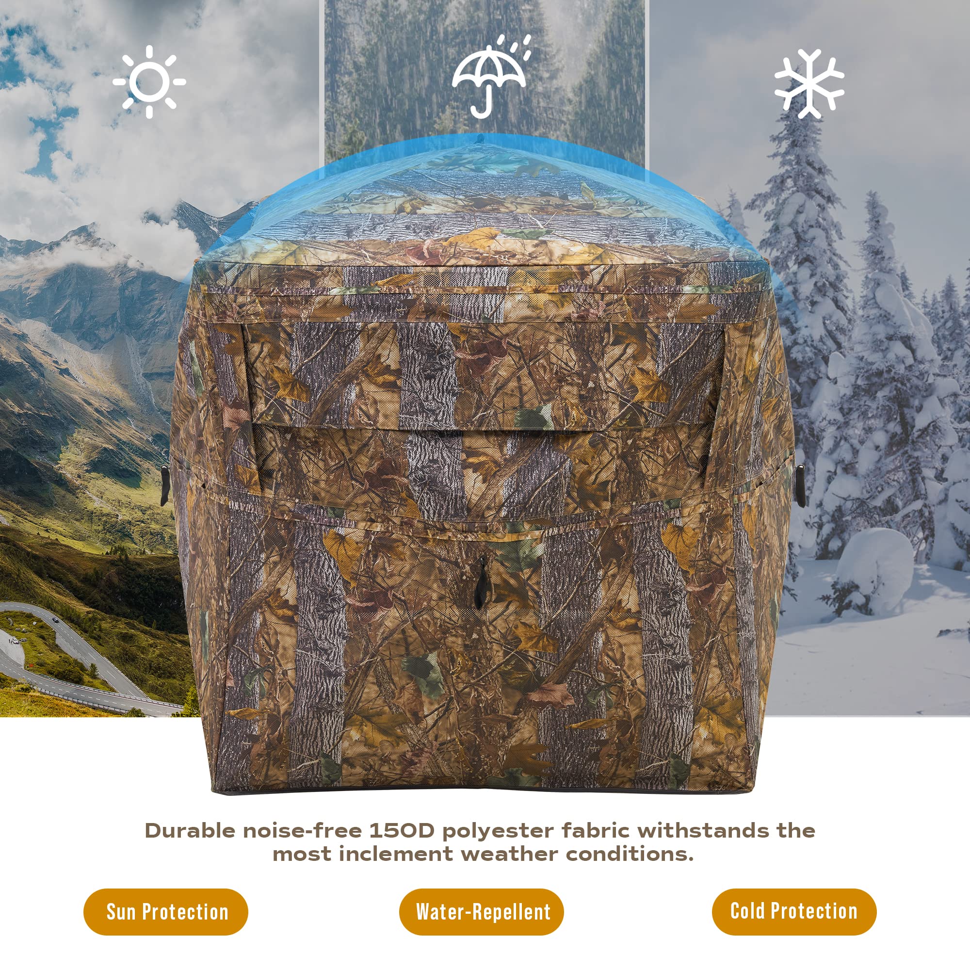 RPNB One-Way 270 Degree See Through Hunting Blind, 2-3 Person Portable Pop-Up Ground Blinds with Carrying Bag, Noise-Free Sturdy Camouflage Hunting Tent for Deer & Turkey Hunting