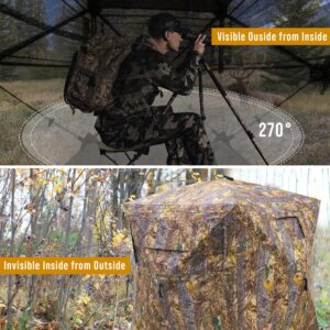 RPNB One-Way 270 Degree See Through Hunting Blind, 2-3 Person Portable Pop-Up Ground Blinds with Carrying Bag, Noise-Free Sturdy Camouflage Hunting Tent for Deer & Turkey Hunting