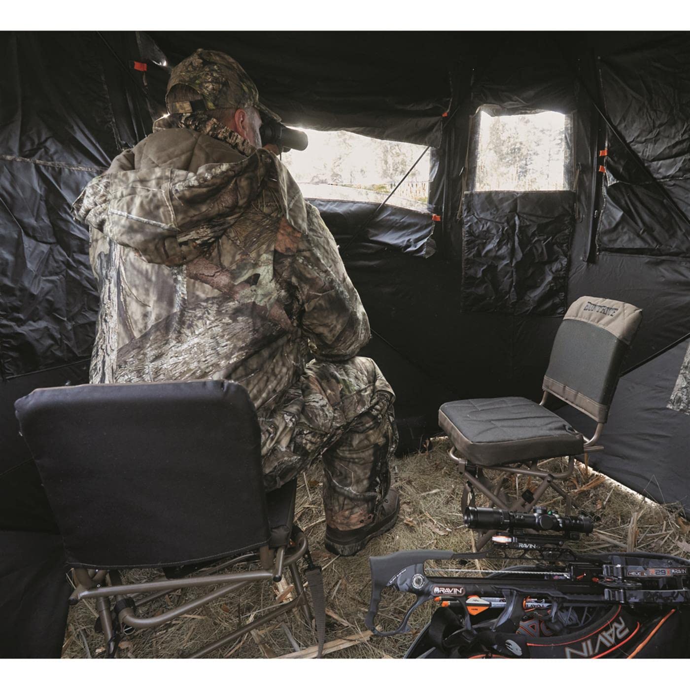 Guide Gear Huntrite 360 Swivel Hunting Blind Chair, 300 Pound Capacity, Folding, Lightweight, Portable, Padded Cushion Hunting Seat, Hunt Gear and Equipment, Black