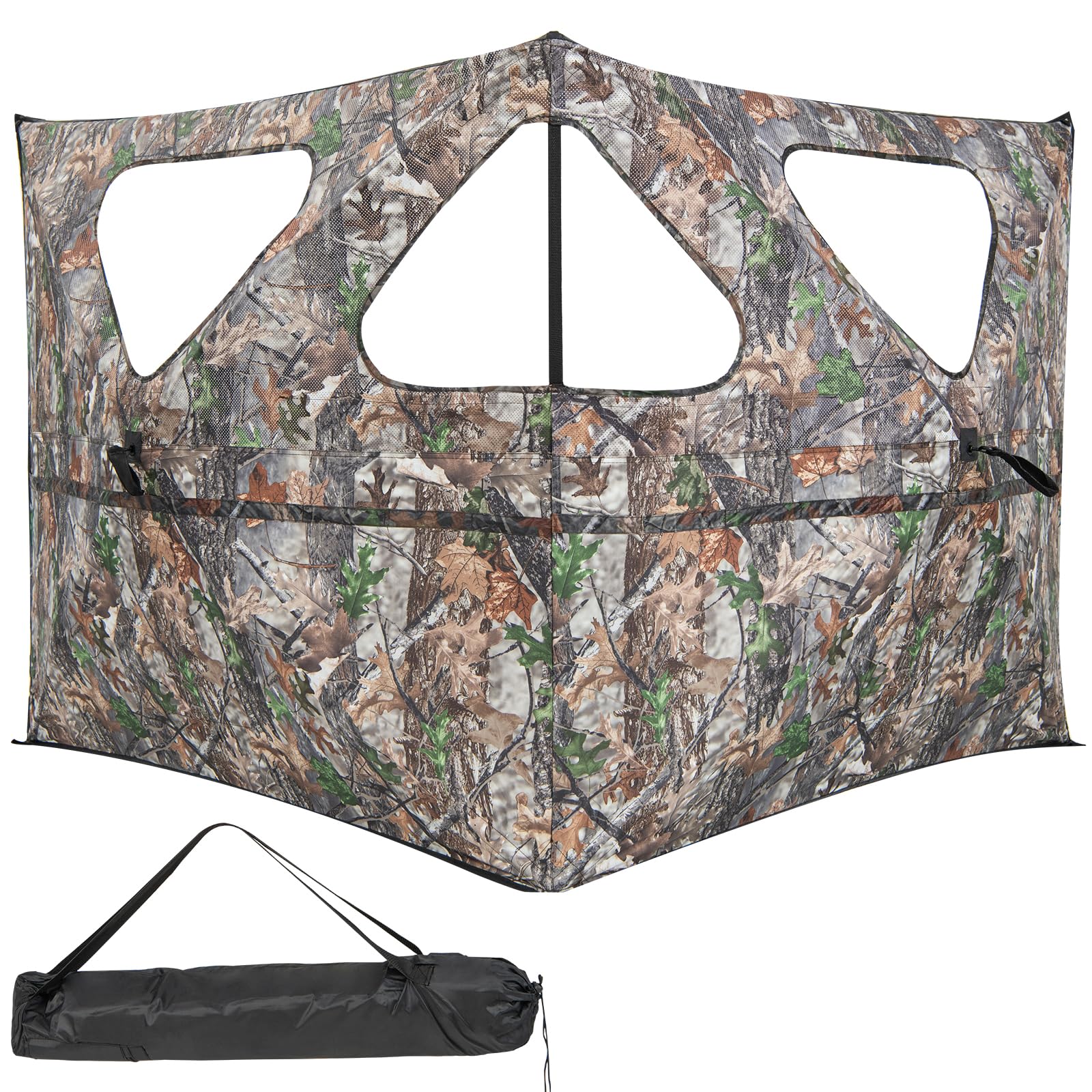 Tangkula 2-Panel Stakeout Hunting Blind, See Through Ground Blind with 3 Shoot Through Ports & 2 Storage Pockets, Portable Pop Up Deer Blind with Carrying Bag for Turkey & Deer Hunting (2-Panel)