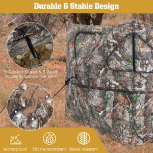 Tangkula 2-Panel Stakeout Hunting Blind, See Through Ground Blind with 3 Shoot Through Ports & 2 Storage Pockets, Portable Pop Up Deer Blind with Carrying Bag for Turkey & Deer Hunting (2-Panel)