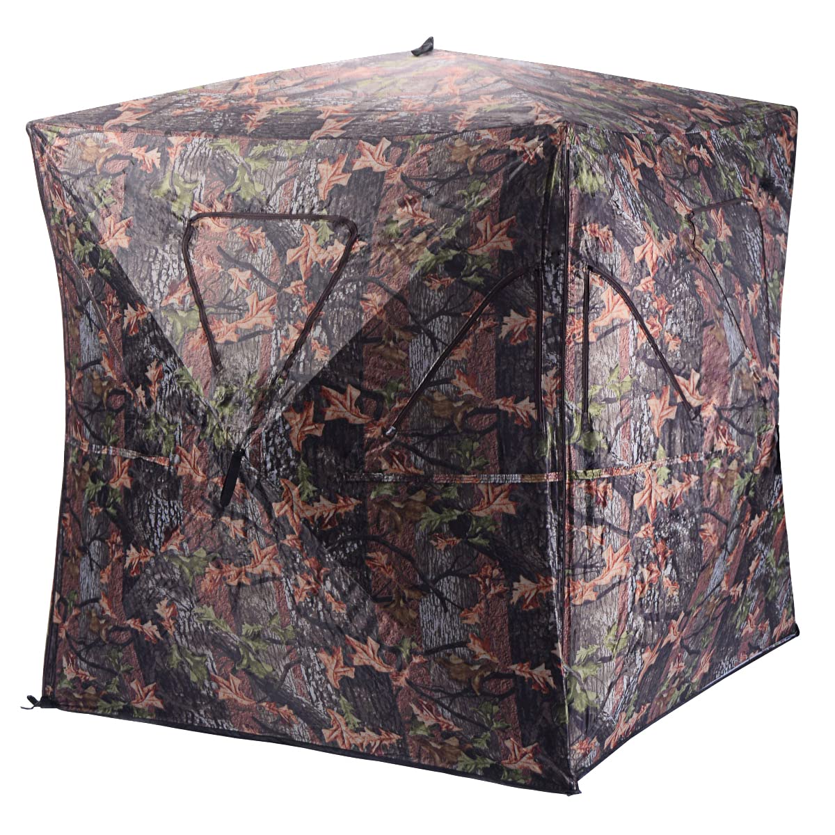 GYMAX Hunting Blind, 2-3 People Pop Up Ground Blind Tent, 360 Degree See Through for Deer,Turkey, Portable Durable Hunting Tent with Mesh Window, Hub System & Carry Bag, Camo Ground Blinds