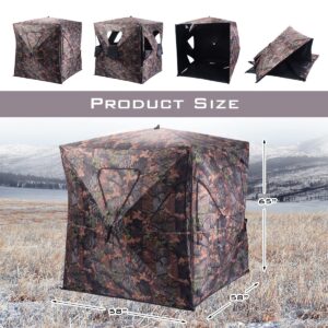 GYMAX Hunting Blind, 2-3 People Pop Up Ground Blind Tent, 360 Degree See Through for Deer,Turkey, Portable Durable Hunting Tent with Mesh Window, Hub System & Carry Bag, Camo Ground Blinds