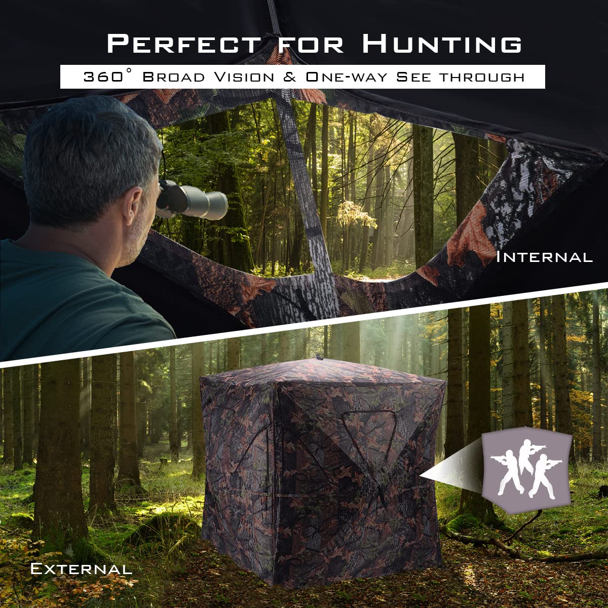 GYMAX Hunting Blind, 2-3 People Pop Up Ground Blind Tent, 360 Degree See Through for Deer,Turkey, Portable Durable Hunting Tent with Mesh Window, Hub System & Carry Bag, Camo Ground Blinds