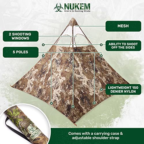 Nukem Grab & Go Hunting Ground Blind - TrueTimber Strata - Lightweight Stake-Free Pop Up Turkey & Deer Blind (Regular)