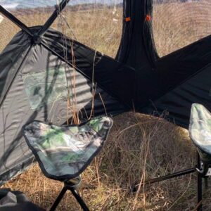 THUNDERBAY See Through Hunting Blind Combo with 2 Chairs, 3 Person Pop Up Ground Blinds 180 Degree, 300D Durable Hunting Tent for Deer & Turkey Hunting (Camouflage), Floor Space 62" x 62"