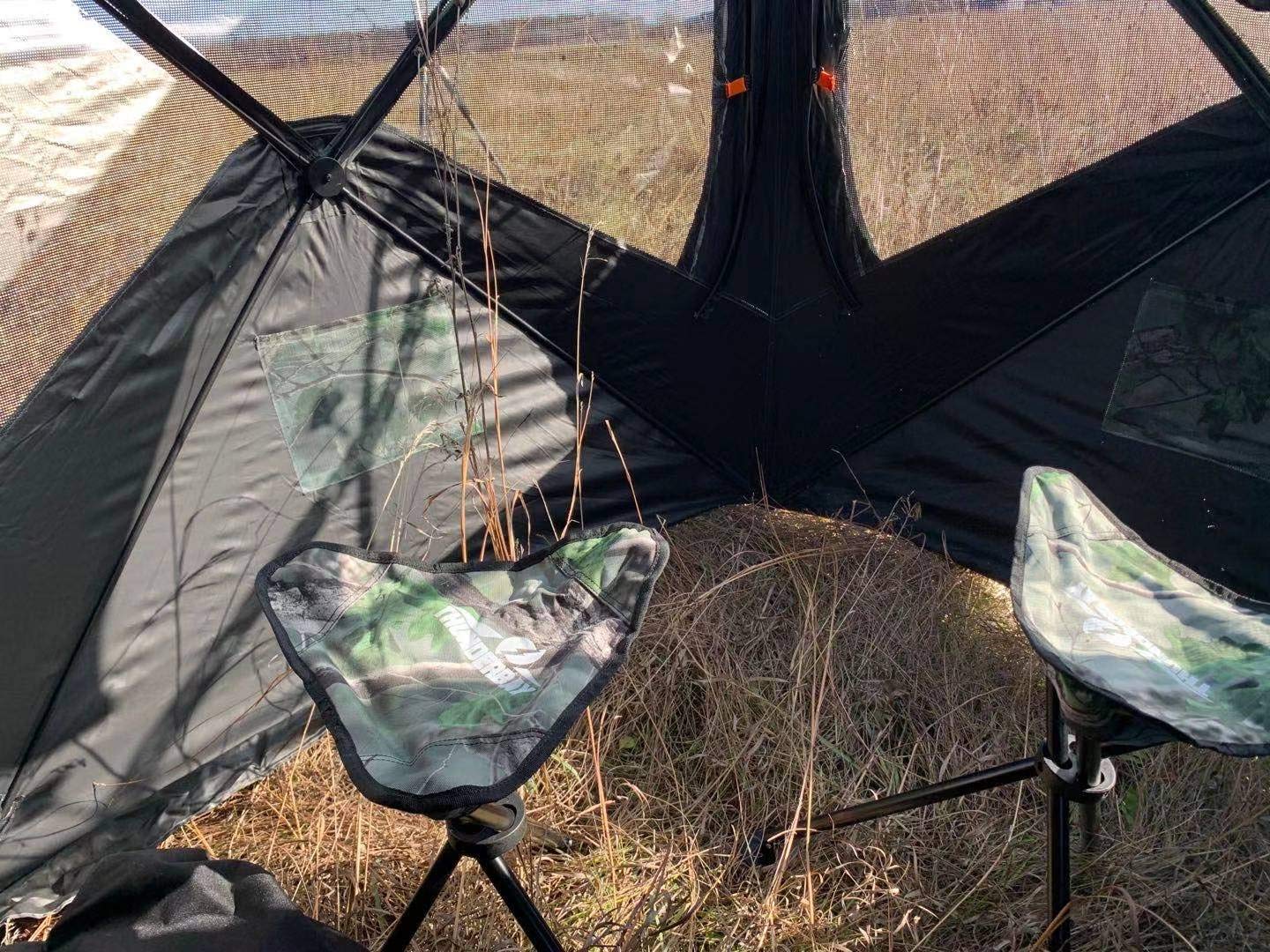 THUNDERBAY See Through Hunting Blind Combo with 2 Chairs, 3 Person Pop Up Ground Blinds 180 Degree, 300D Durable Hunting Tent for Deer & Turkey Hunting (Camouflage), Floor Space 62" x 62"