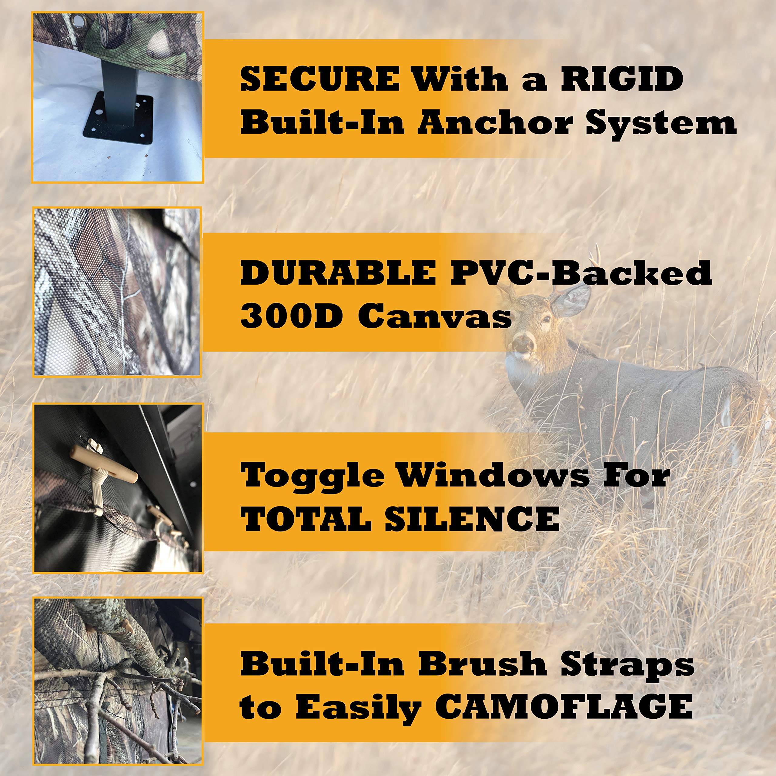 Deluxe Steel Frame True Timber® Camo 3 or 4 Person Hunting Ground Blind - (8) Shoot Through Mesh Windows and Anchoring System Included