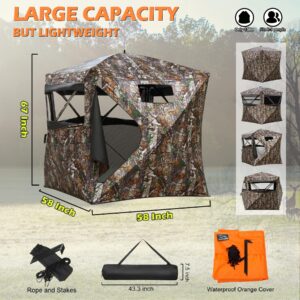 Your Choice Hunting Blind 3 Person 270 Degree See Through Ground Blinds with Orange Cap for Deer Hunting Turkey Hunting, Camo Deer Blind Turkey Blind Pop Up Hunting Tent, Hunting Gear