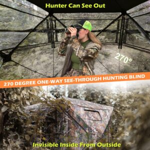 Your Choice Hunting Blind 3 Person 270 Degree See Through Ground Blinds with Orange Cap for Deer Hunting Turkey Hunting, Camo Deer Blind Turkey Blind Pop Up Hunting Tent, Hunting Gear