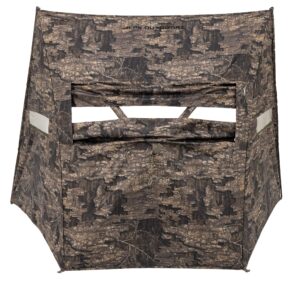 alps outdoorz dash camo panel hunting blind with hybrid 2 person ground pop up design for quick deployment, wide window, and interior mesh pocket, realtree timber