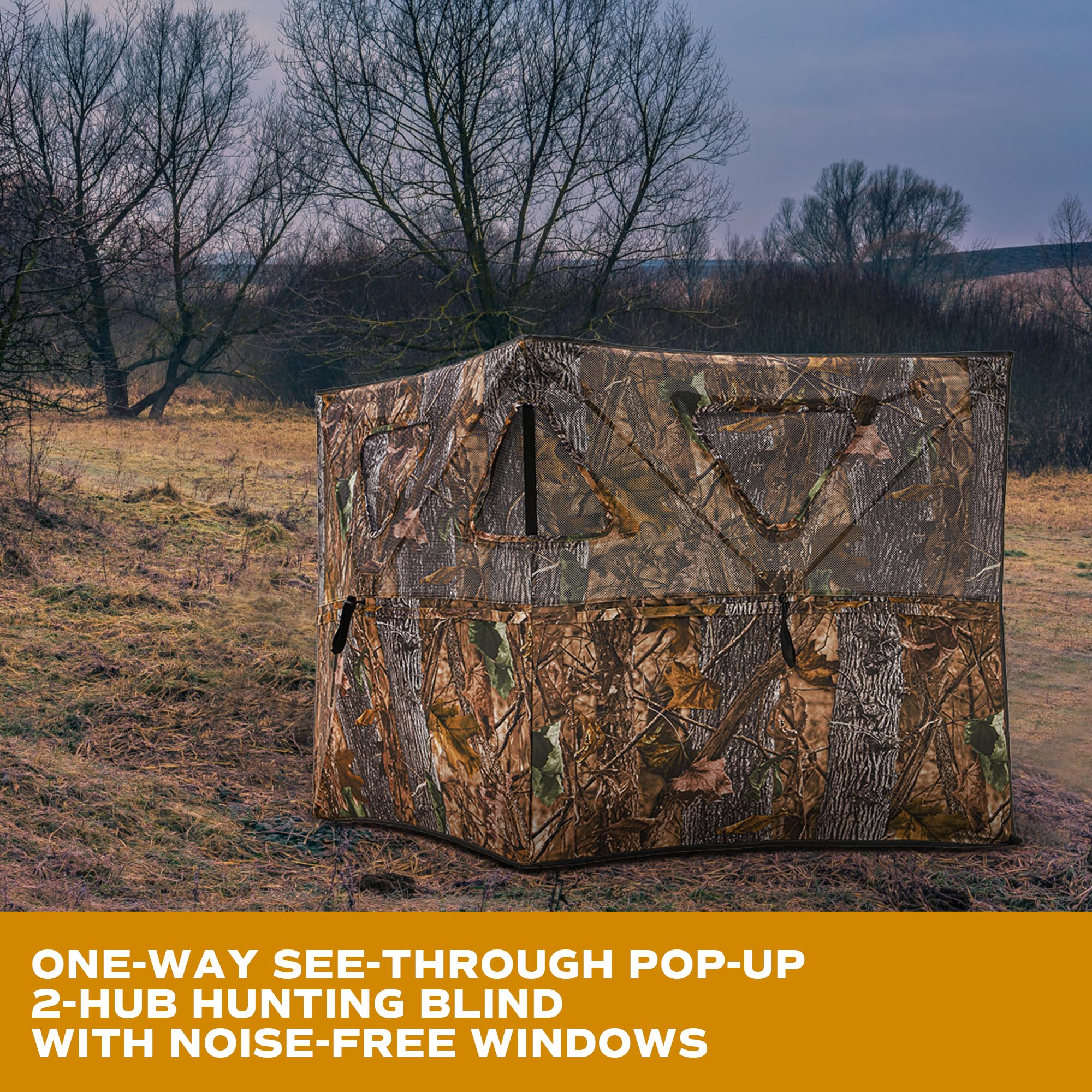 RPNB Hunting Blind, Two-Panel Easy Setup Ground Hunting Blinds, Pop-Up Camouflage Hunting Blinds with Noise-Free Windows, One-Way See-Through Dual Hub Stakeout Hunting Screen