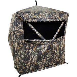 hme executioner 150d camo fabric water resistant standing height 66" two person pop-up ground blind