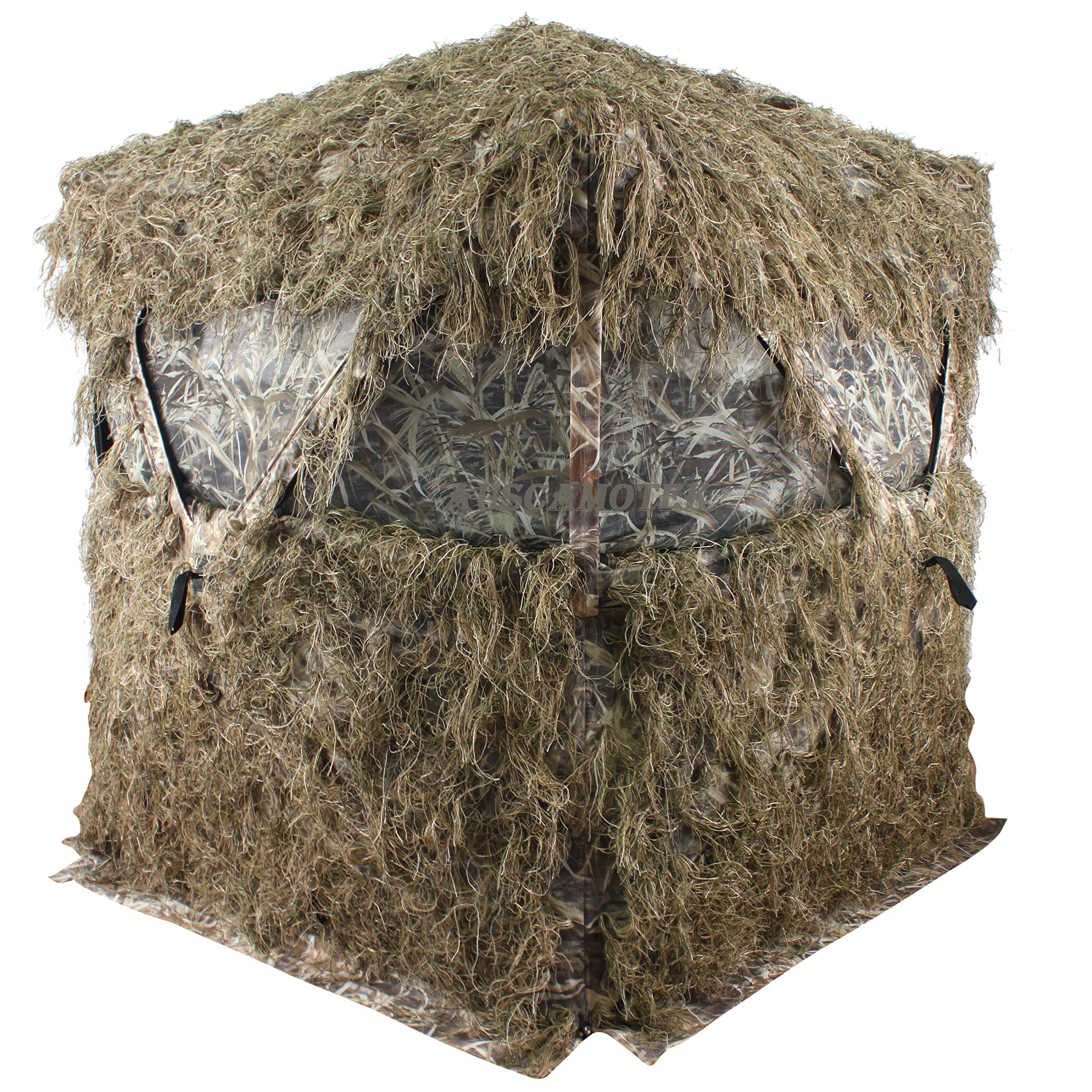 AUSCAMOTEK Scouter Ghillie Ground Blind for 3 Person Deer Hunting with Ghilly Cover